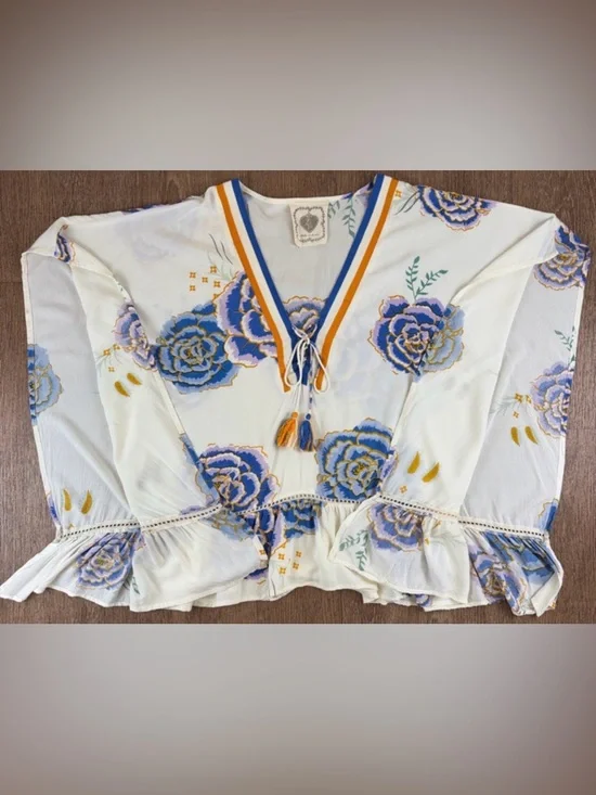 Z&L Kimono Tunic Top/Swim Cover Up ~ in Blue & Orange Floral - Picture 9 of 16